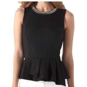 WHBM Beaded Peplum Top Ponte Knit Collared Necklace Bodice Embellished Size 14